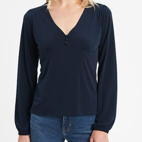 Crepe Button Front V-Neck Top - Picture 1 of 7